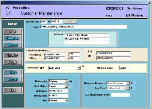 Customer Maintenance Screen 