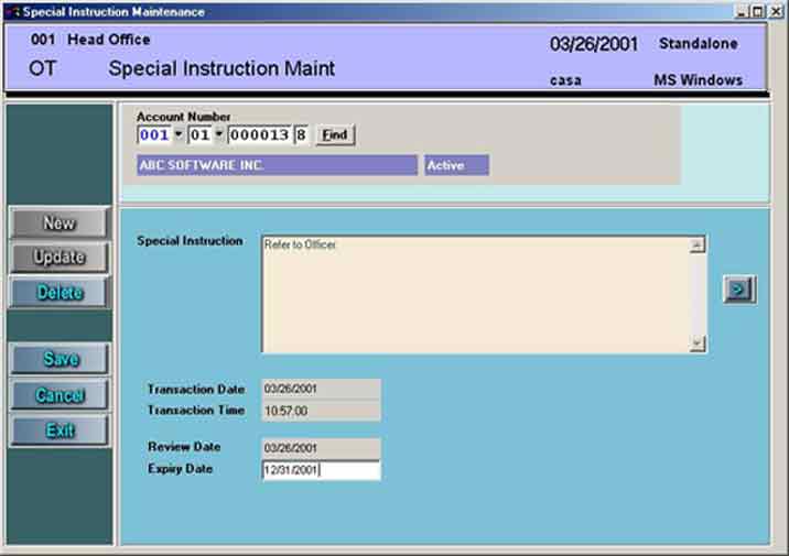 Customer Maintenance Screen 